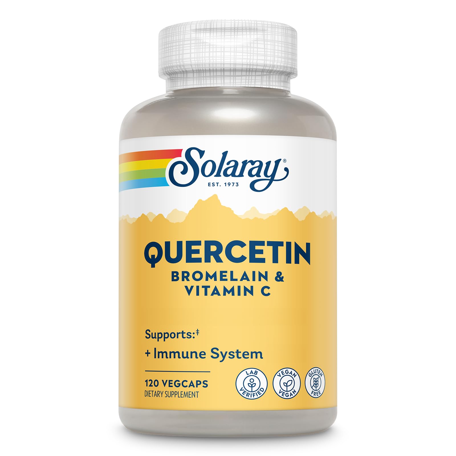 SOLARAY QBC Plex bottle front view highlighting quercetin, bromelain, and vitamin C for immune support
