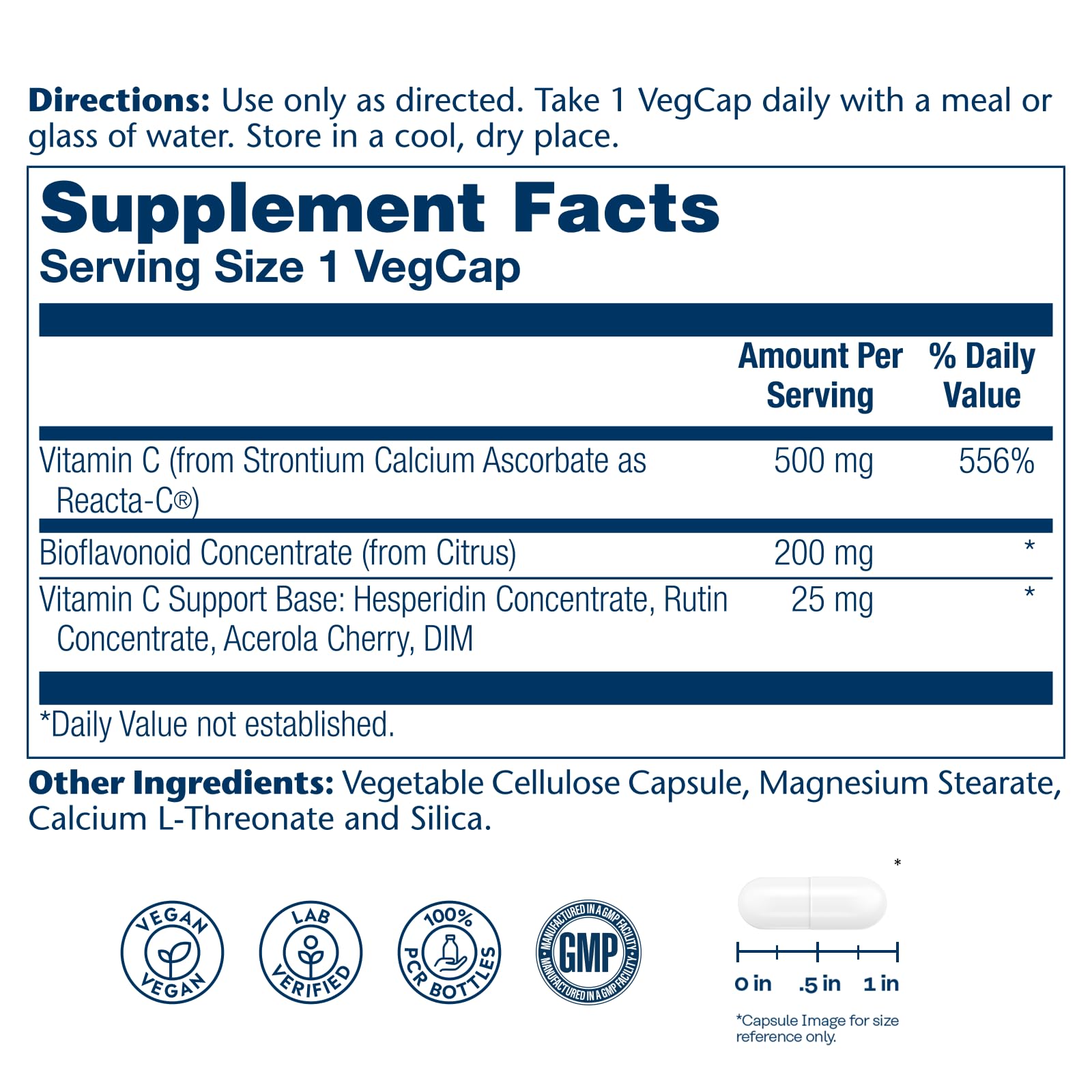 Solaray Reacta-C 500mg capsules close-up showing vegan capsules.