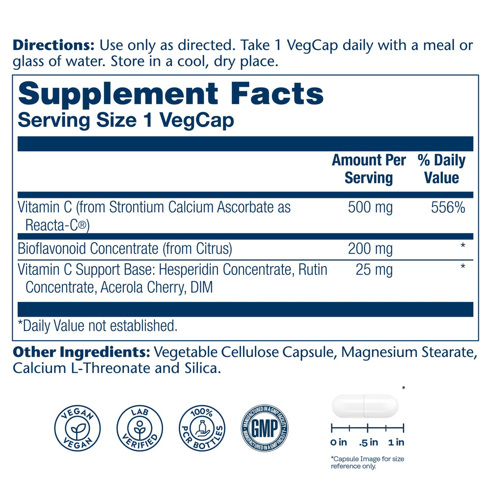 Solaray Reacta-C 500mg capsules close-up showing vegan capsules.