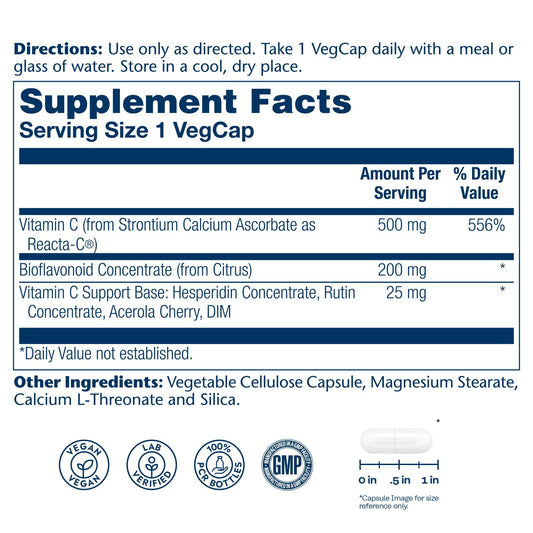 Solaray Reacta-C 500mg capsules close-up showing vegan capsules.