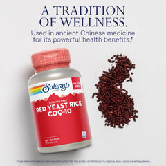SOLARAY Red Yeast Rice Plus CoQ10 label notes non-irradiated, citrinin-free formula.