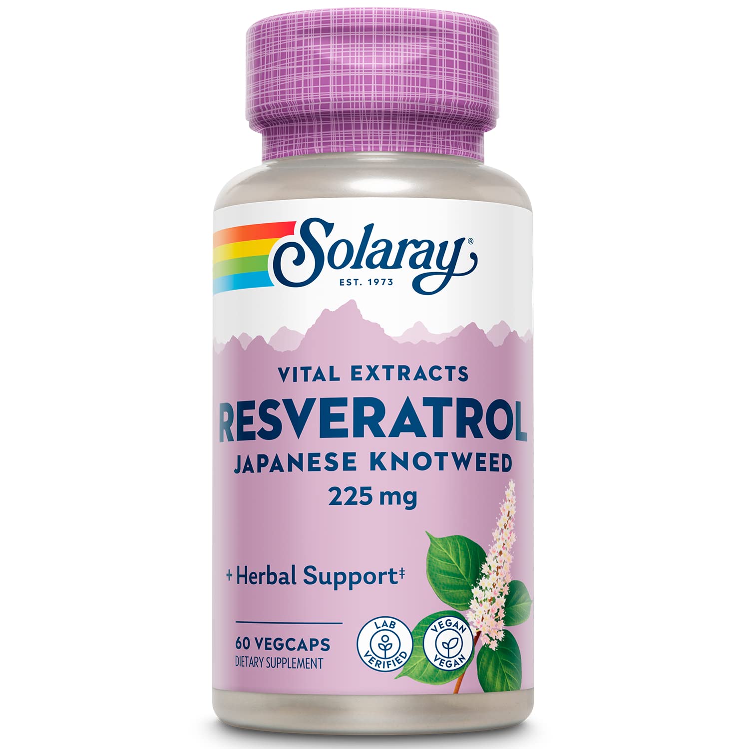 SOLARAY Resveratrol 225mg VCaps bottle front for everyday wellness support.