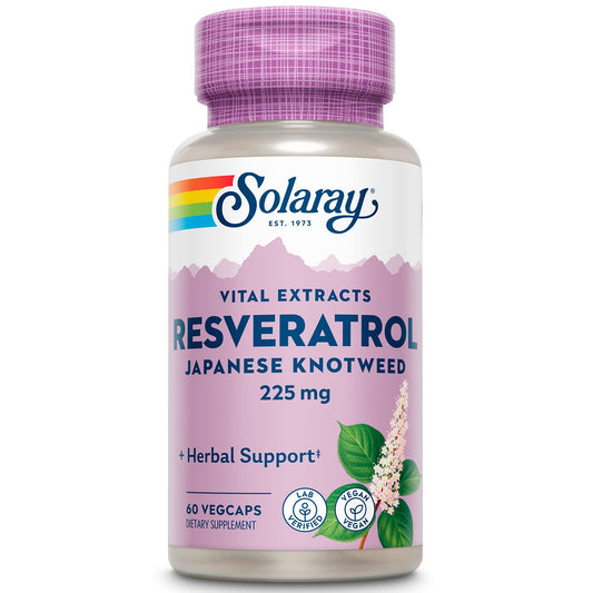 SOLARAY Resveratrol 225mg VCaps bottle front for everyday wellness support.