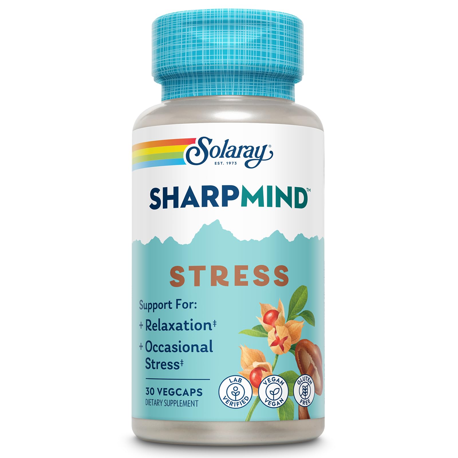 SOLARAY SharpMind bottle-front image showing 30 VegCaps for daily mood support.