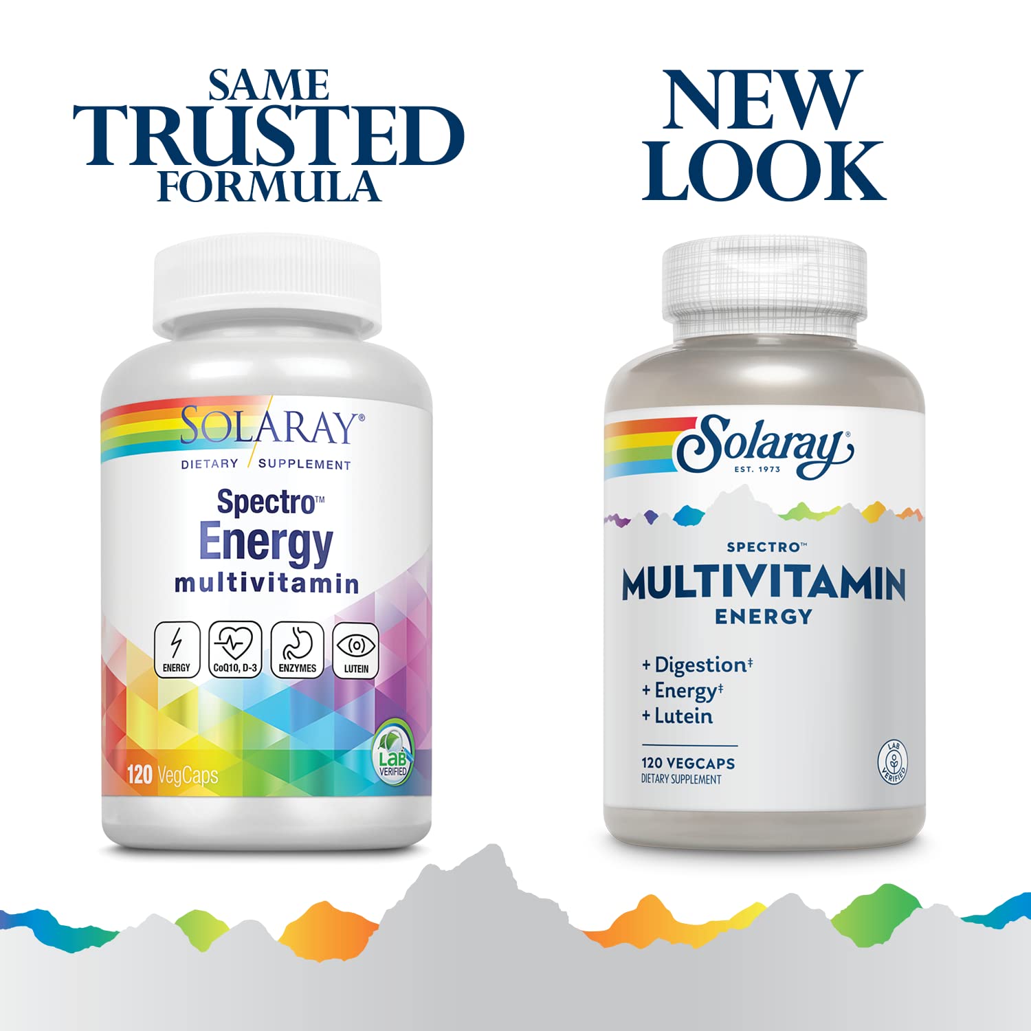 SOLARAY Spectro Energy capsules close-up showing easy-to-swallow veg caps.