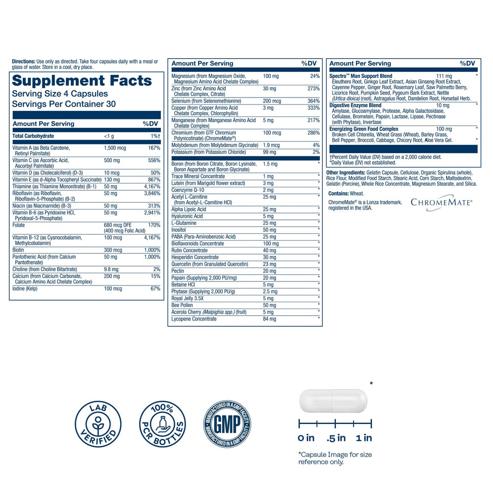 SOLARAY Spectro bottle back label with 60-day guarantee and quality testing.