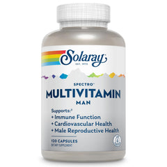 SOLARAY Spectro multivitamin bottle front displaying energy-supporting daily nutrition.