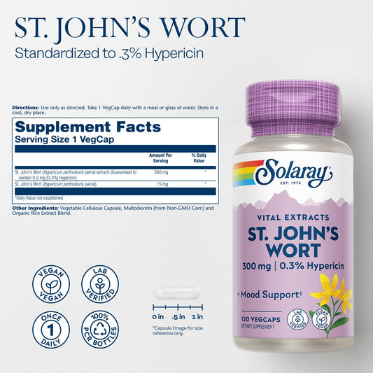 Solaray St. John's Wort Aerial Extract capsules for daily mood balance.