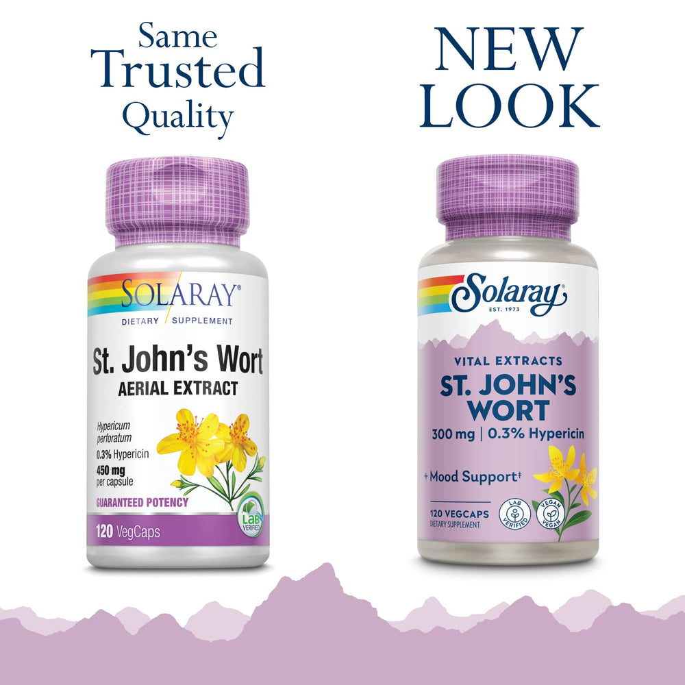 Solaray St. John's Wort Aerial Extract lab-verified label ensures potency.