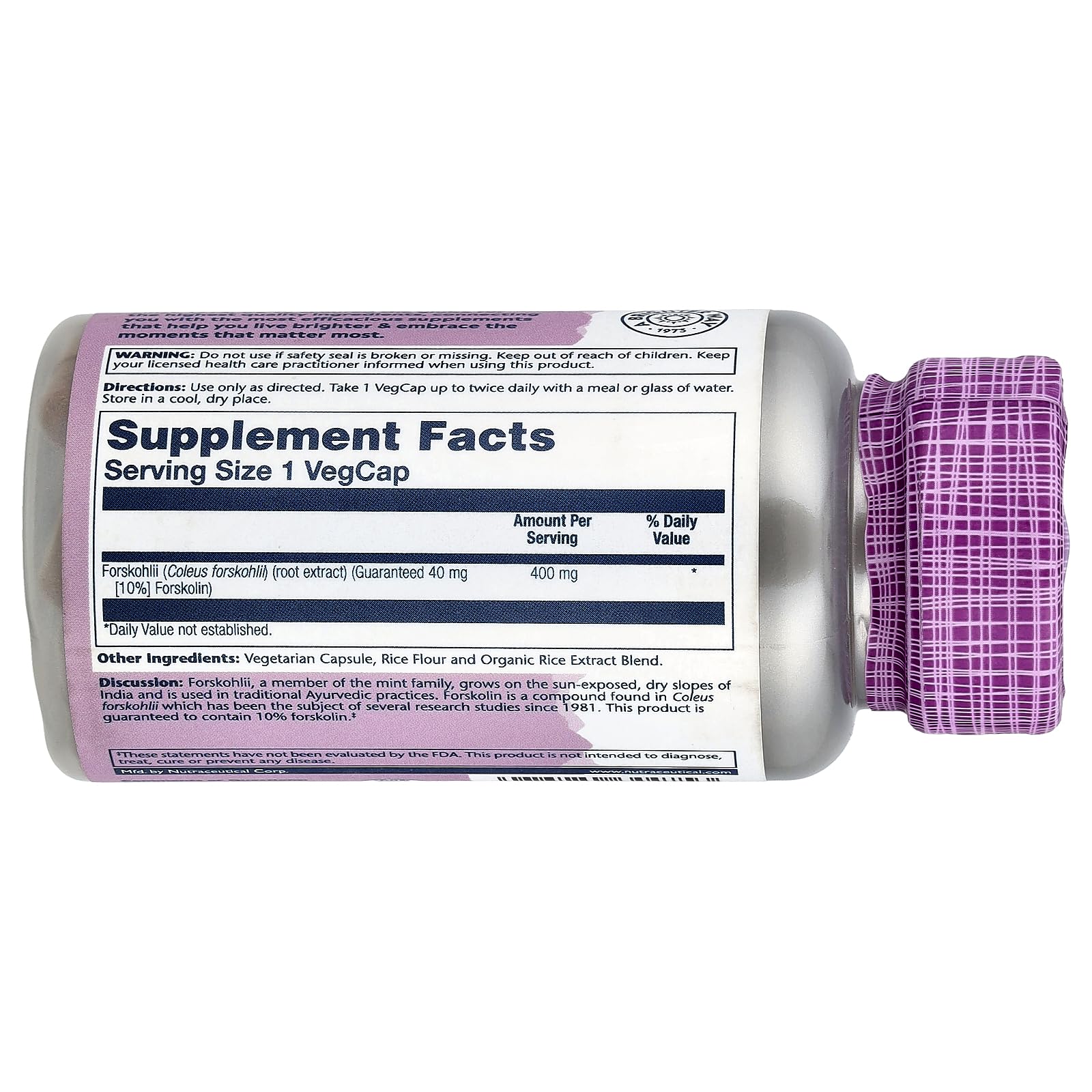 SOLARAY Super Forskohlii extract bottle highlighting 400 mg vegetarian capsules