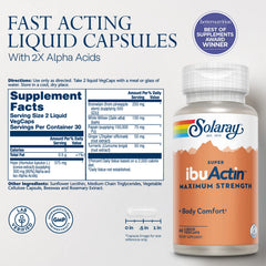 SOLARAY Super IbuActin capsules pack highlighting convenient dosing.