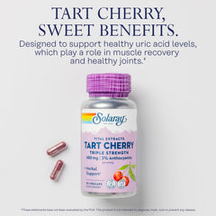 Close-up of 680 mg Tart Cherry Extract serving showing standardized anthocyanins.