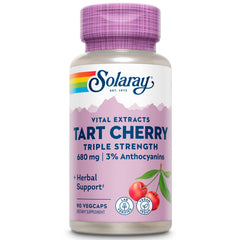 SOLARAY Tart Cherry Extract bottle front highlights potency and vegan formula.