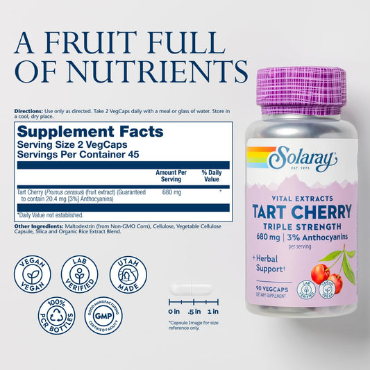 SOLARAY Tart Cherry Extract capsules ready for daily supplement routine.