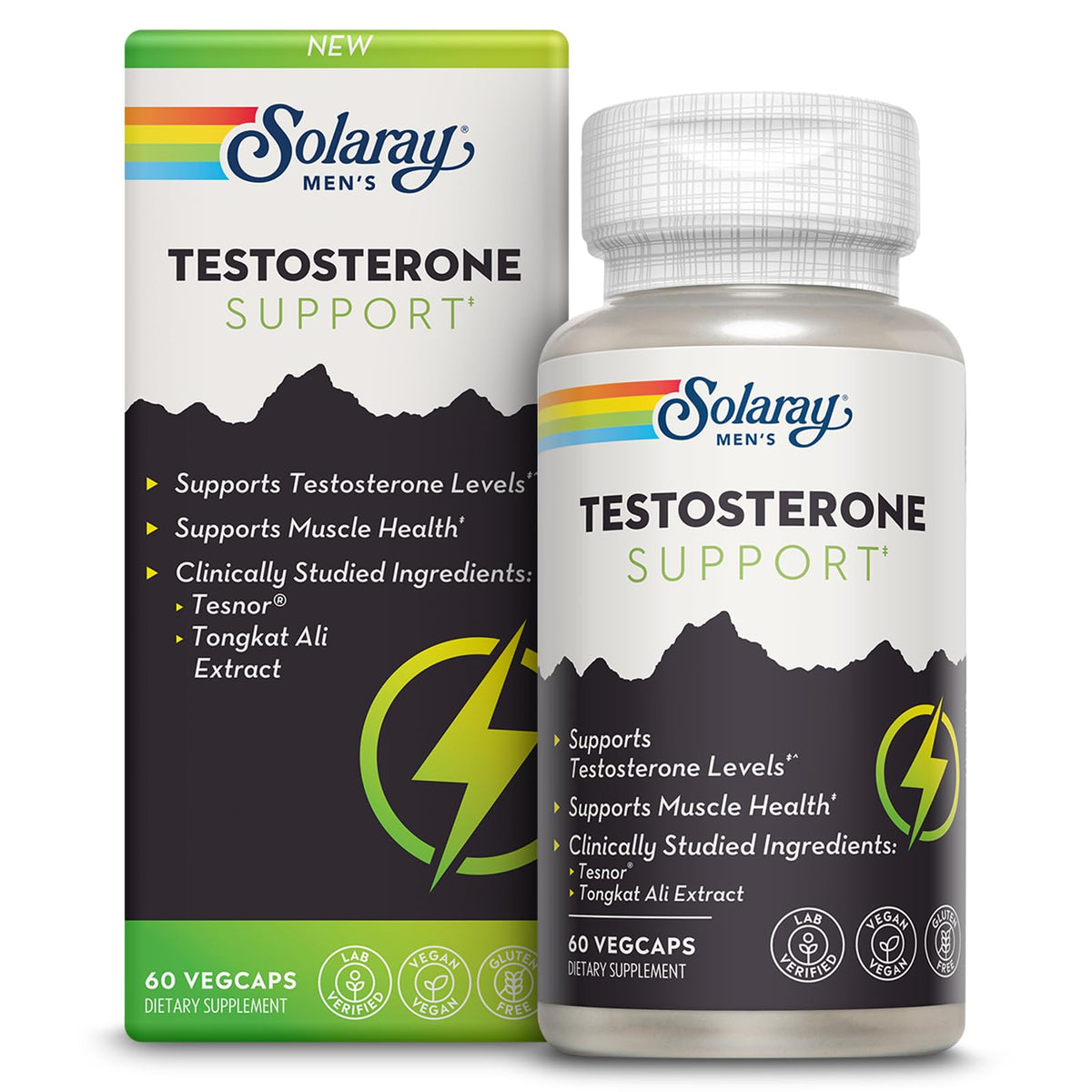 SOLARAY Tesnor bottle with capsules signaling muscle health support.