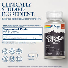 SOLARAY Tongkat Ali capsules closeup, ready for daily use and energy support.