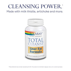 SOLARAY Total Cleanse ingredient panel highlights milk thistle and botanicals.
