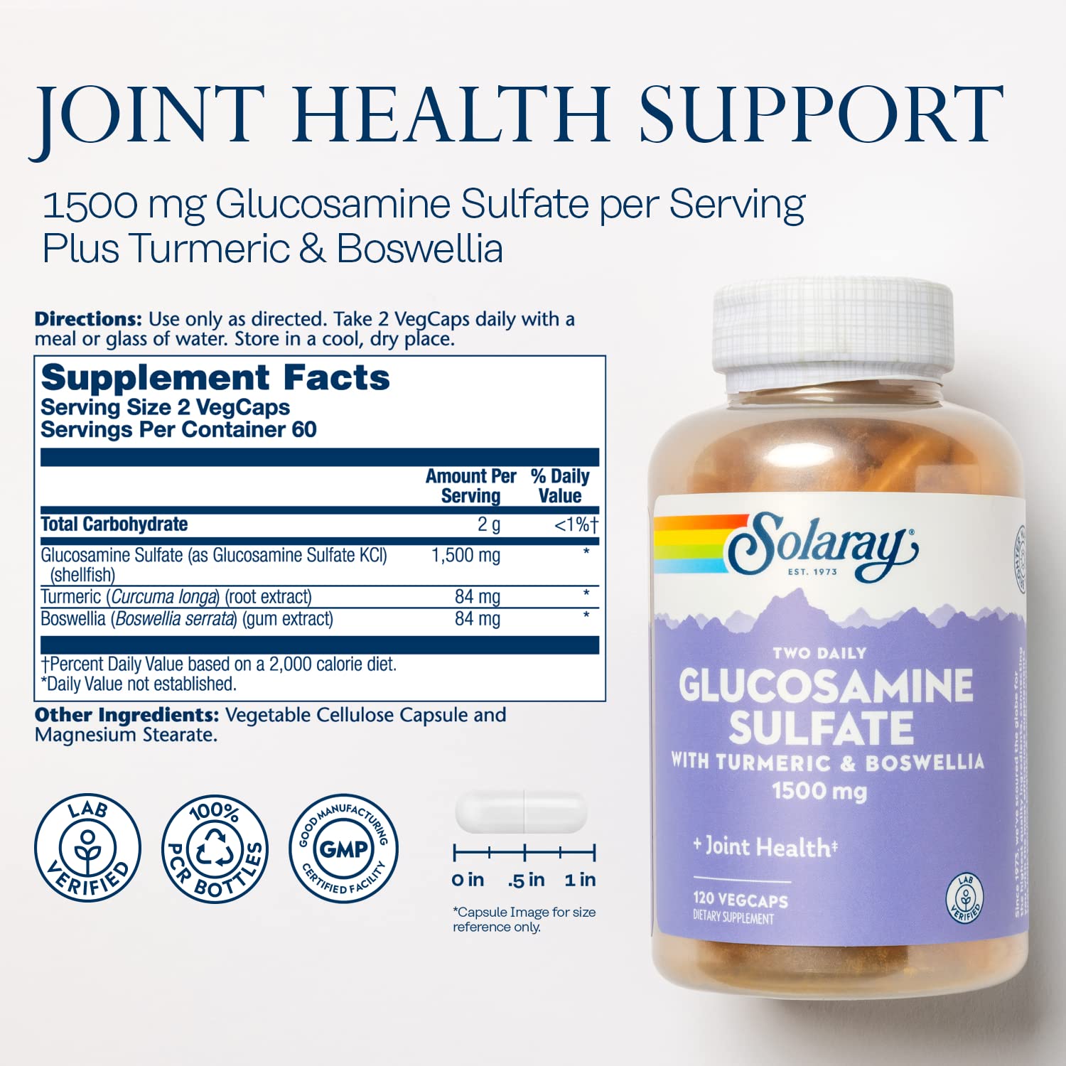 SOLARAY turmeric-boswellia extracts label highlighting added joint support