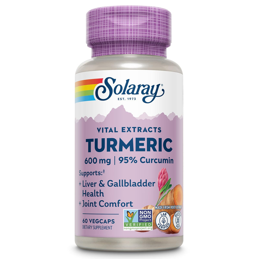 SOLARAY Turmeric 600mg bottle front view highlights high potency curcuminoids for joints