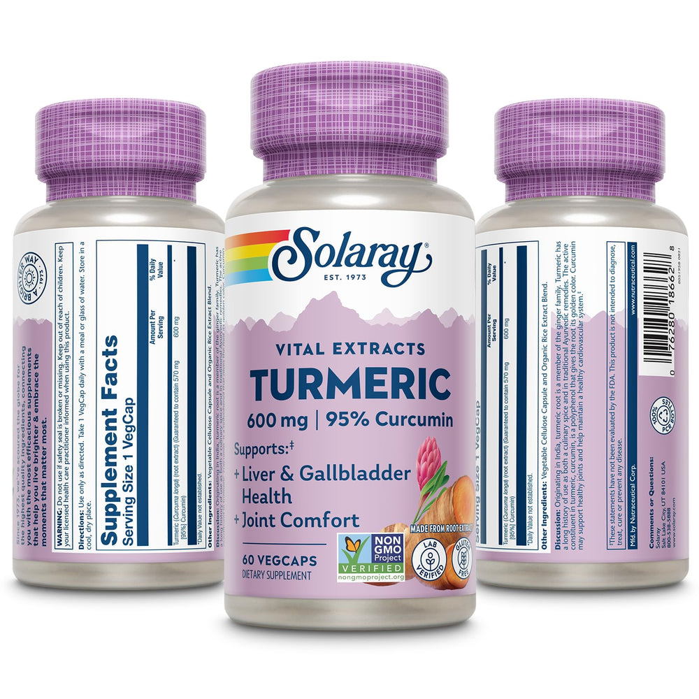 SOLARAY turmeric bottle shown with lifestyle-friendly context for daily support