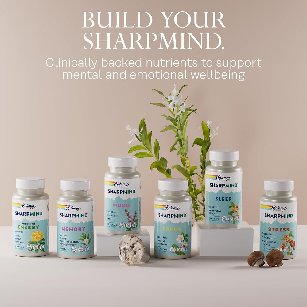 SOLARAY SharpMind vegan capsules being poured for daily mood support