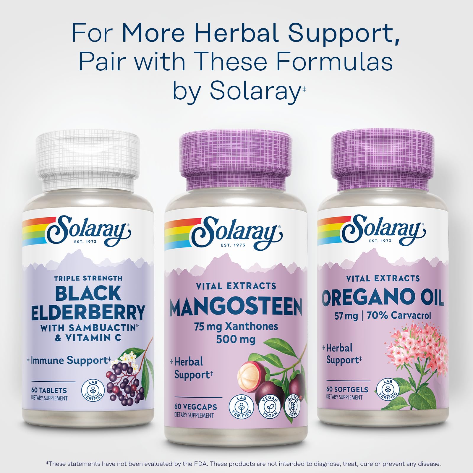 SOLARAY Mangosteen lab testing Utah badge indicating quality assurance.