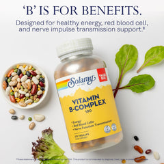 SOLARAY Vitamin B Complex nutrition facts panel; indicates energy metabolism support potential.