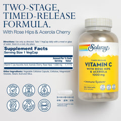 SOLARAY Vitamin C 1000mg capsules closeup shows two stage release design benefits.