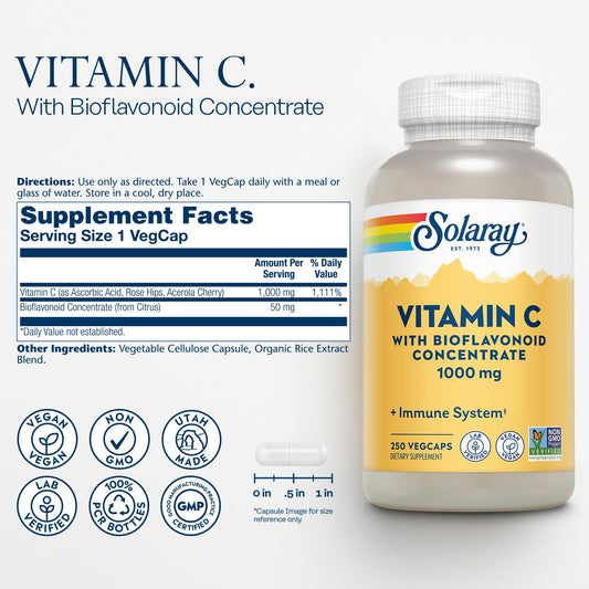 Solaray Vitamin C 1000mg capsules with rose hips and acerola illustration
