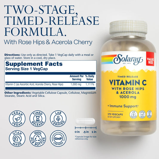 SOLARAY Vitamin C capsules with rose hips and acerola close-up
