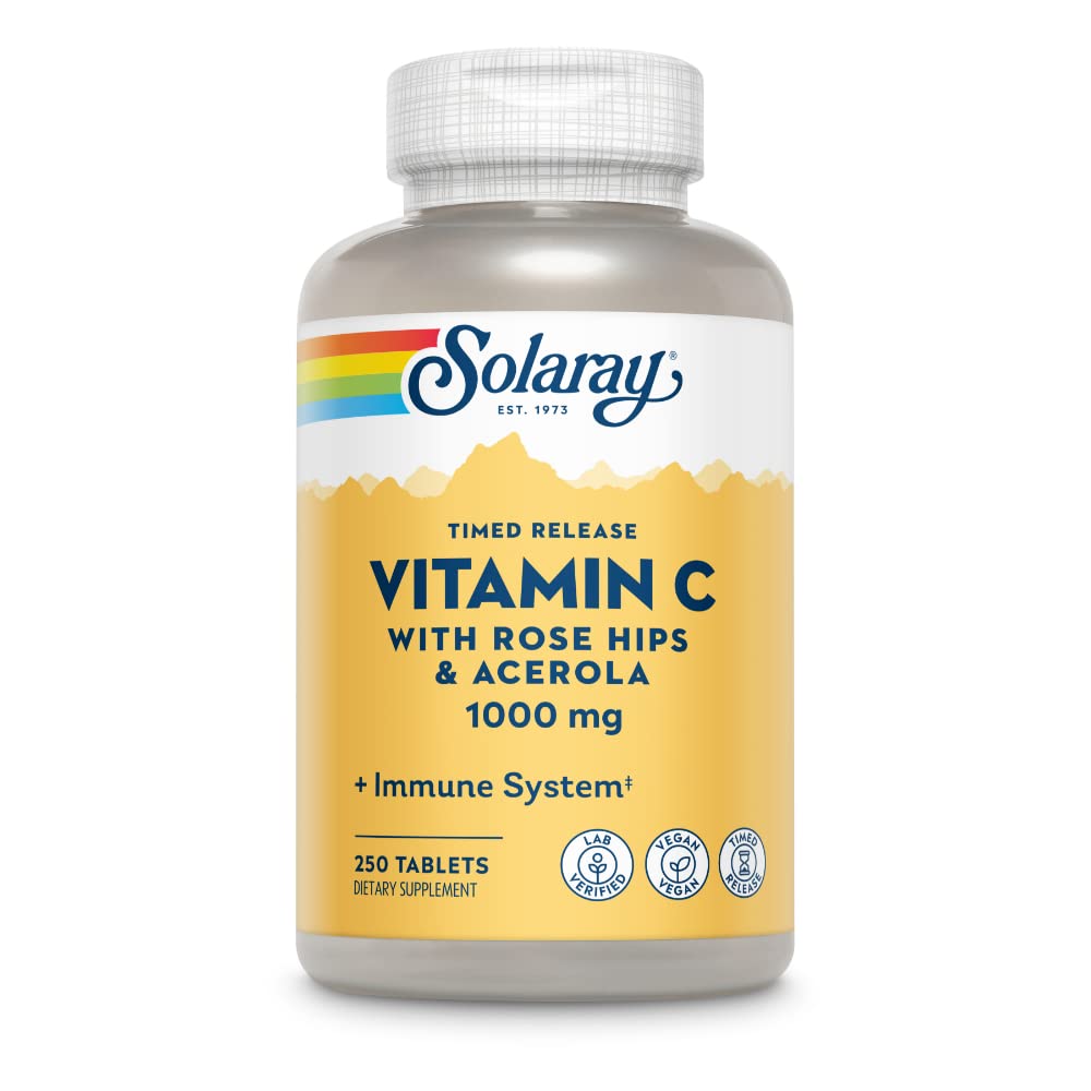 SOLARAY Vitamin C bottle with rose hips and acerola for daily immune support