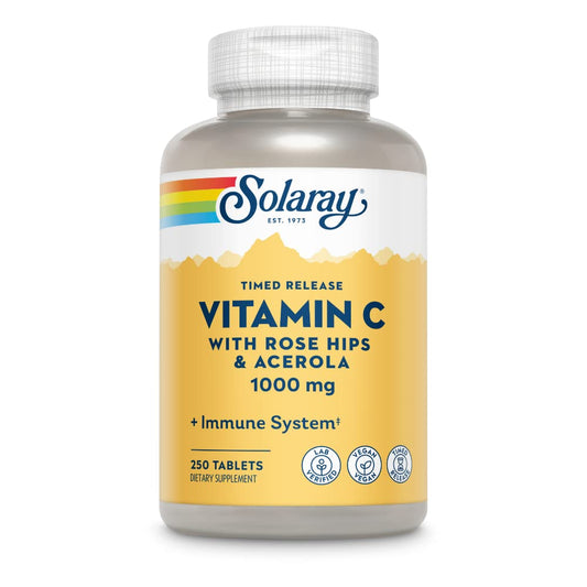 SOLARAY Vitamin C bottle with rose hips and acerola for daily immune support