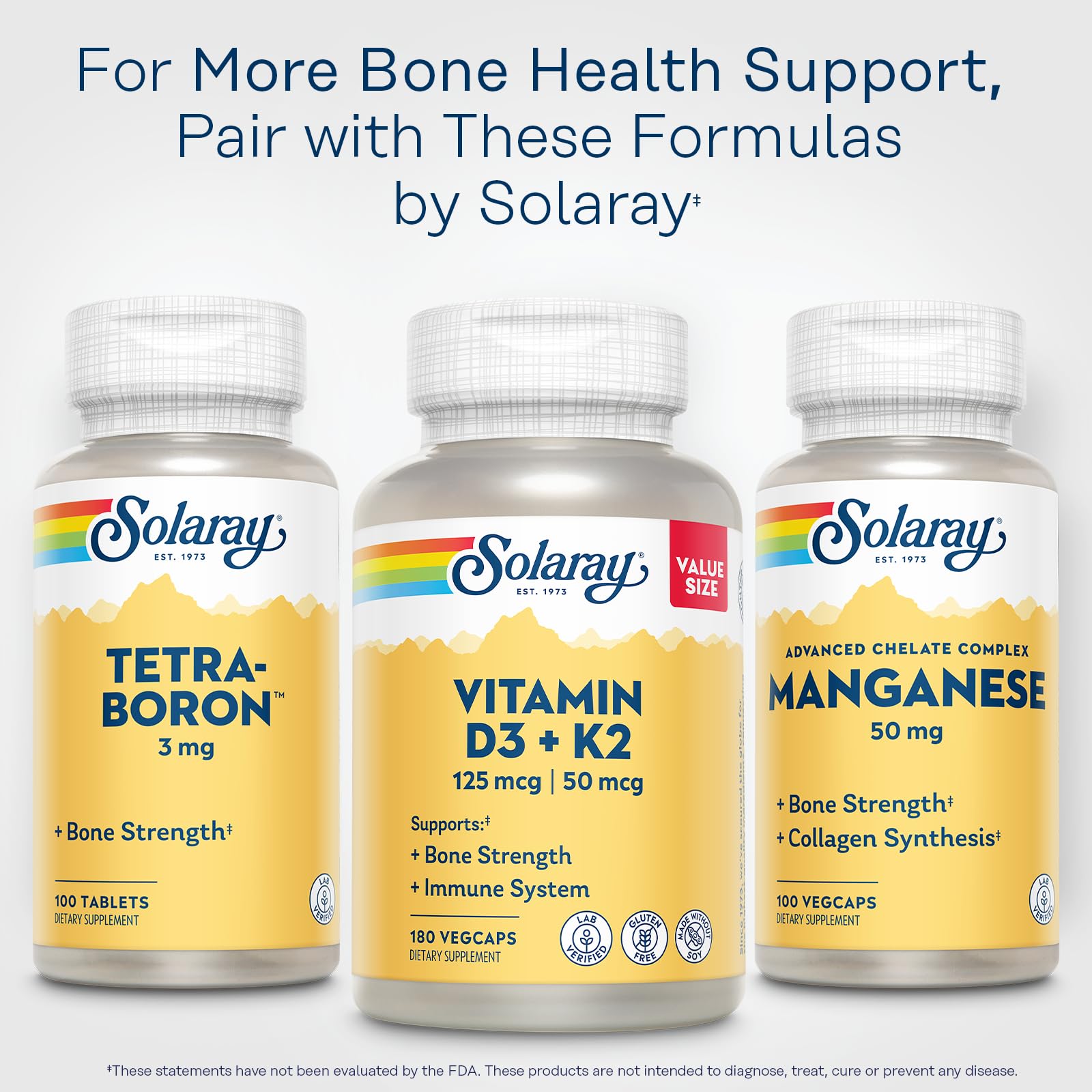 SOLARAY Vitamin D3 K2 bottle on counter ready for daily use for bone and immune wellness