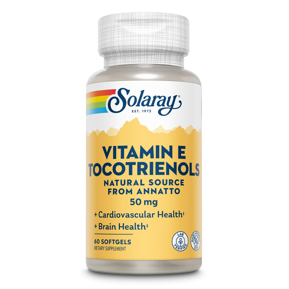 SOLARAY Vitamin E Tocotrienols 50mg bottle pour demonstrates daily-use practicality.