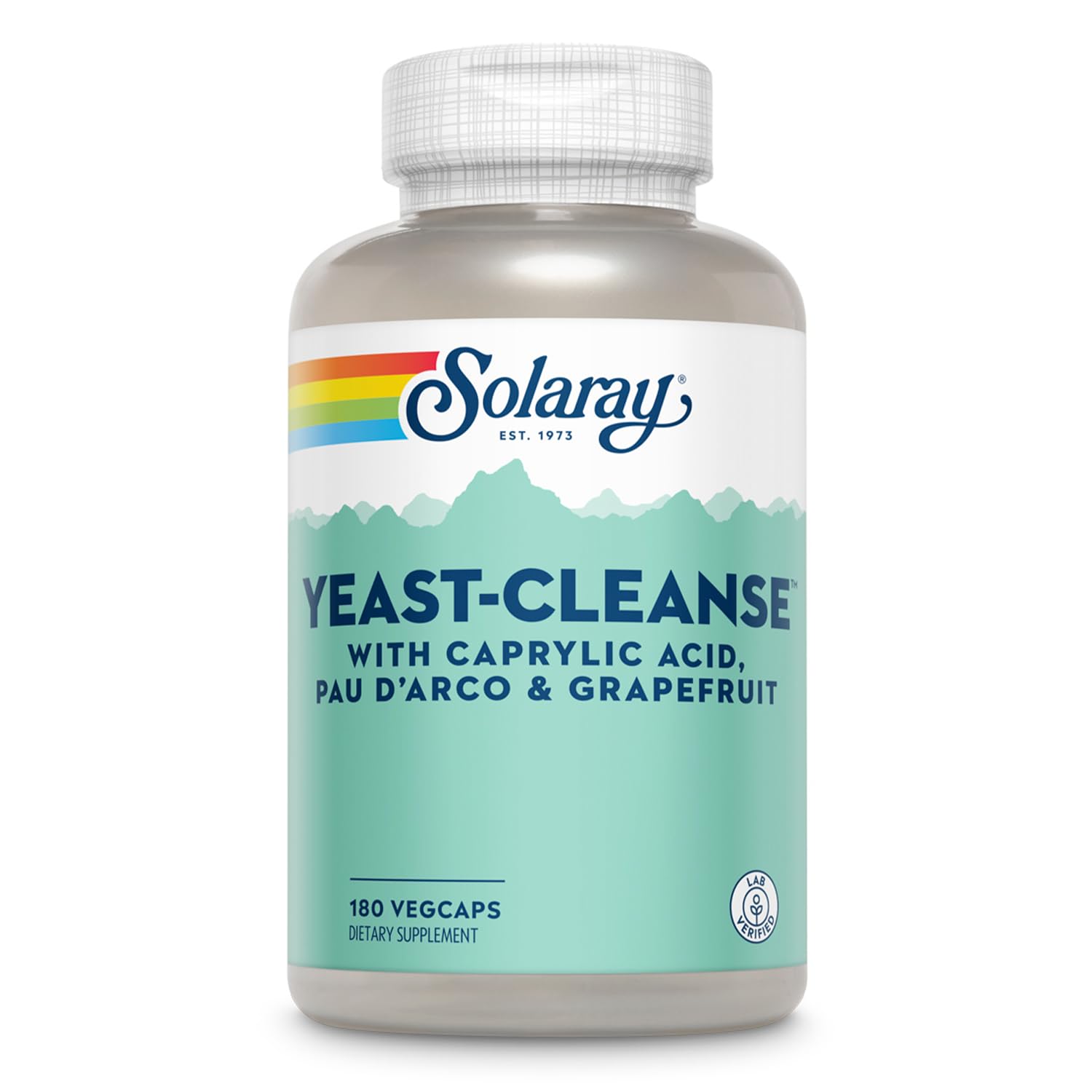 Solaray Yeast-Cleanse bottle front showing a reliable digestive balance option