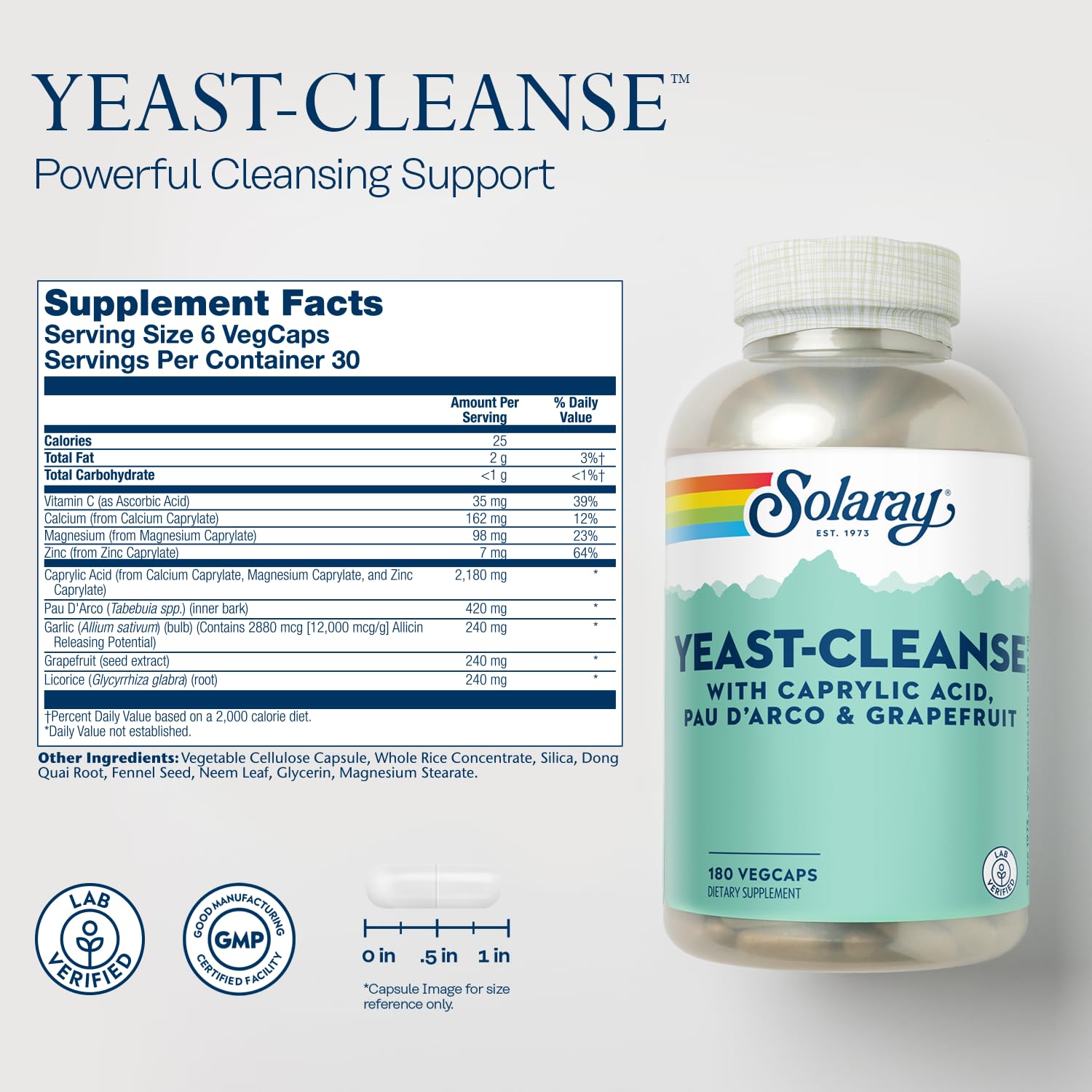 Solaray Yeast-Cleanse bottle label highlighting vegetarian capsules