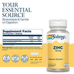 Solaray Zinc 50 mg Veg Caps bottle label shows potency and 3-bottle set