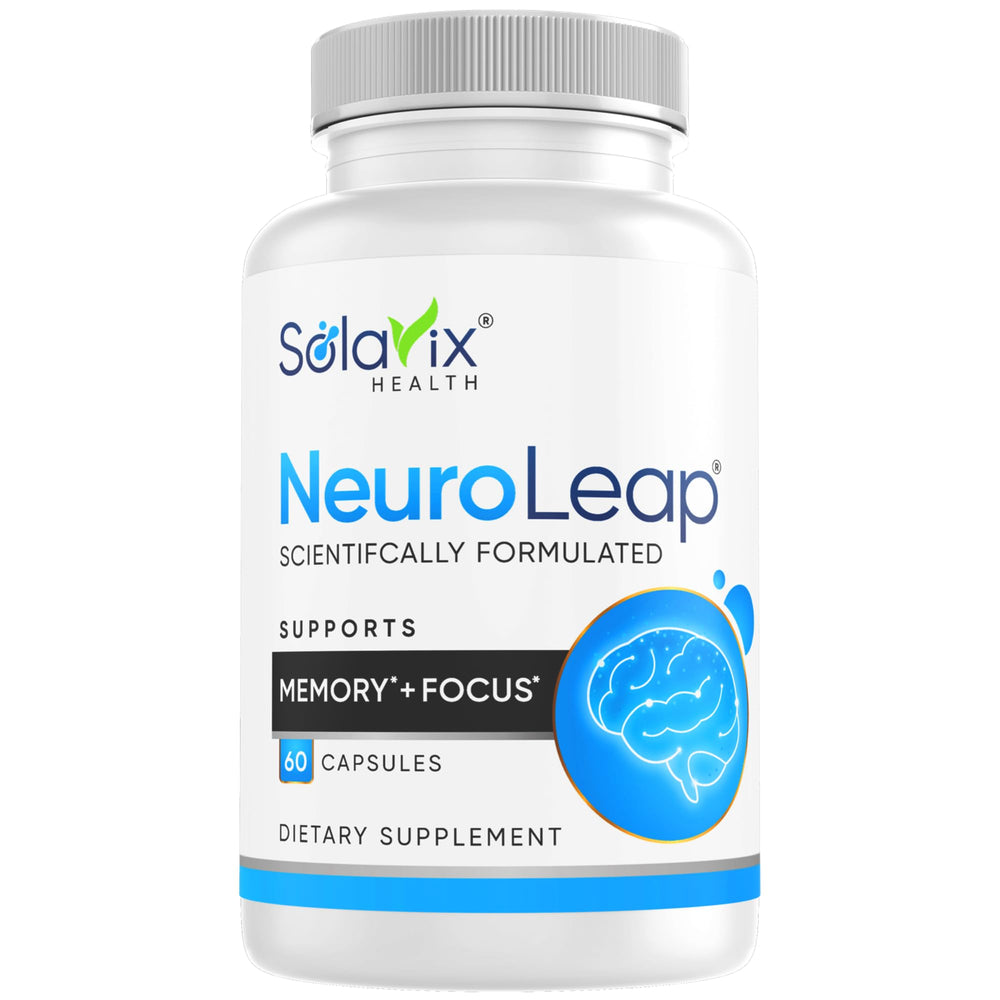 SolaVix NeuroLeap bottle front showing product packaging for memory support and focus