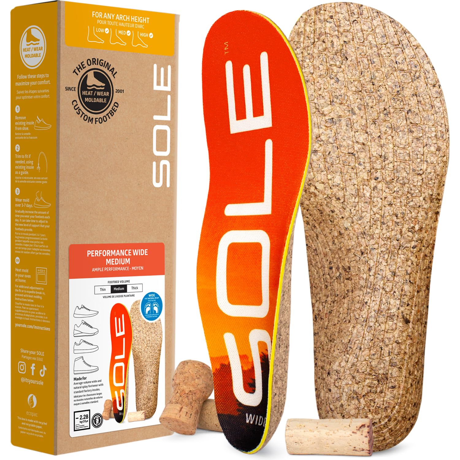 SOLE Performance Medium Wide insoles show wide forefoot design for natural splay and comfort.