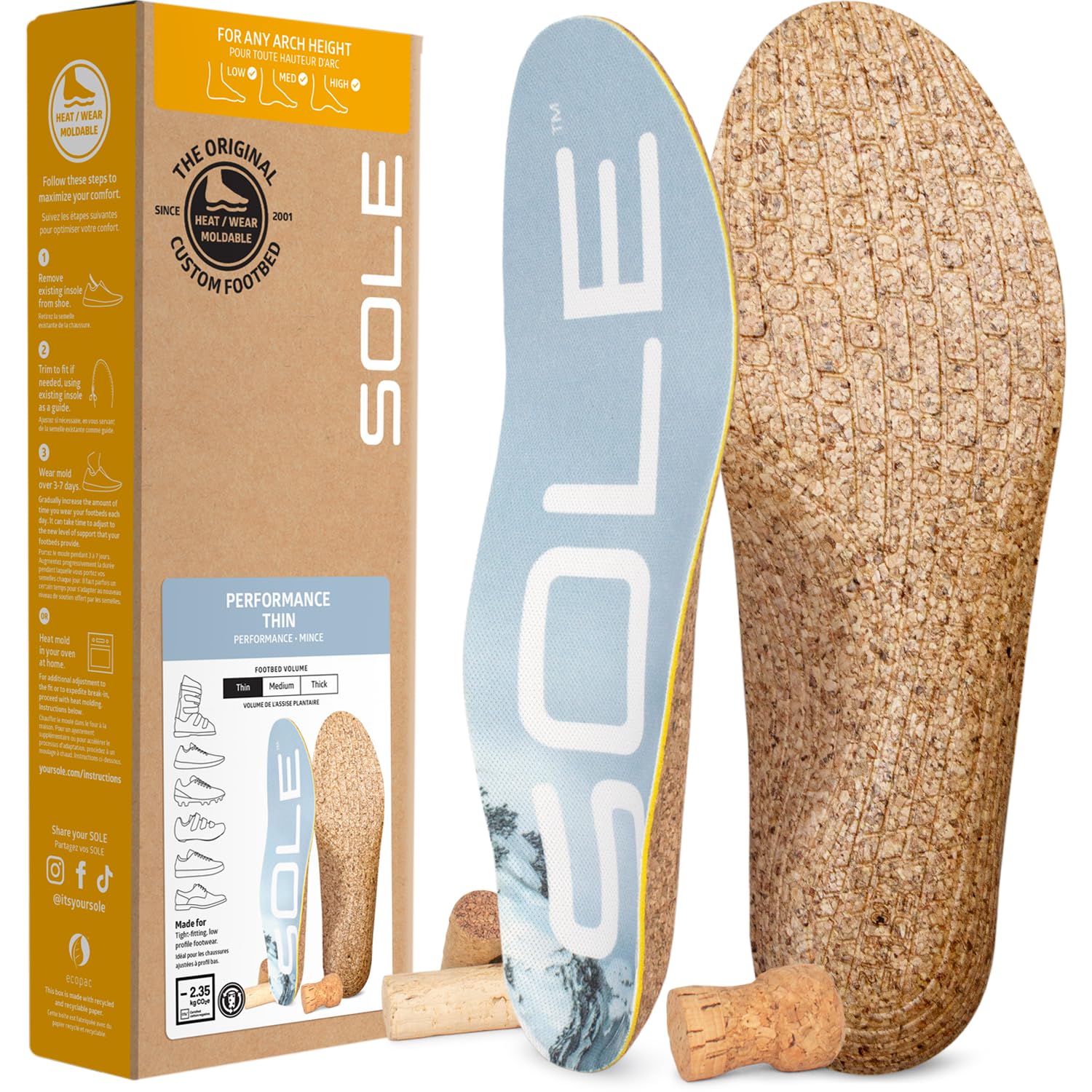 SOLE Performance thin insoles provide all-day comfort for walks and workouts.