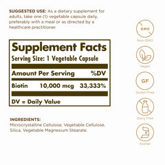 Close-up of Solgar Biotin capsules showing smooth texture for easy swallowing.
