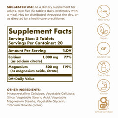 Solgar Calcium Magnesium Citrate tablets close-up highlighting absorbable calcium for daily use.