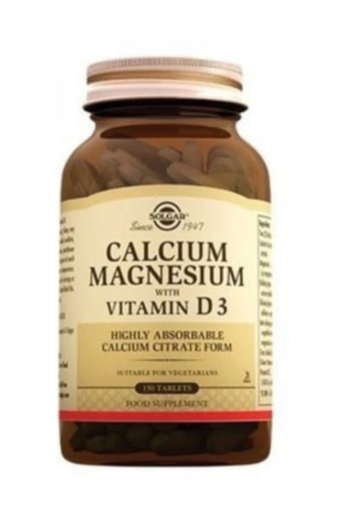 Solgar Calcium Magnesium with Vitamin D3 bottle highlighting bone and nerve support