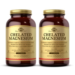 Solgar Chelated Magnesium bottle front view; two-bottle pack for ongoing mineral support