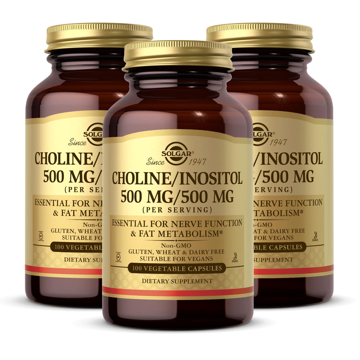 Solgar Choline/Inositol 500 mg bottle supports energy metabolism.