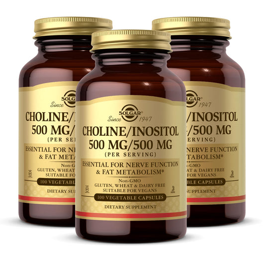 Solgar Choline/Inositol 500 mg bottle supports energy metabolism.