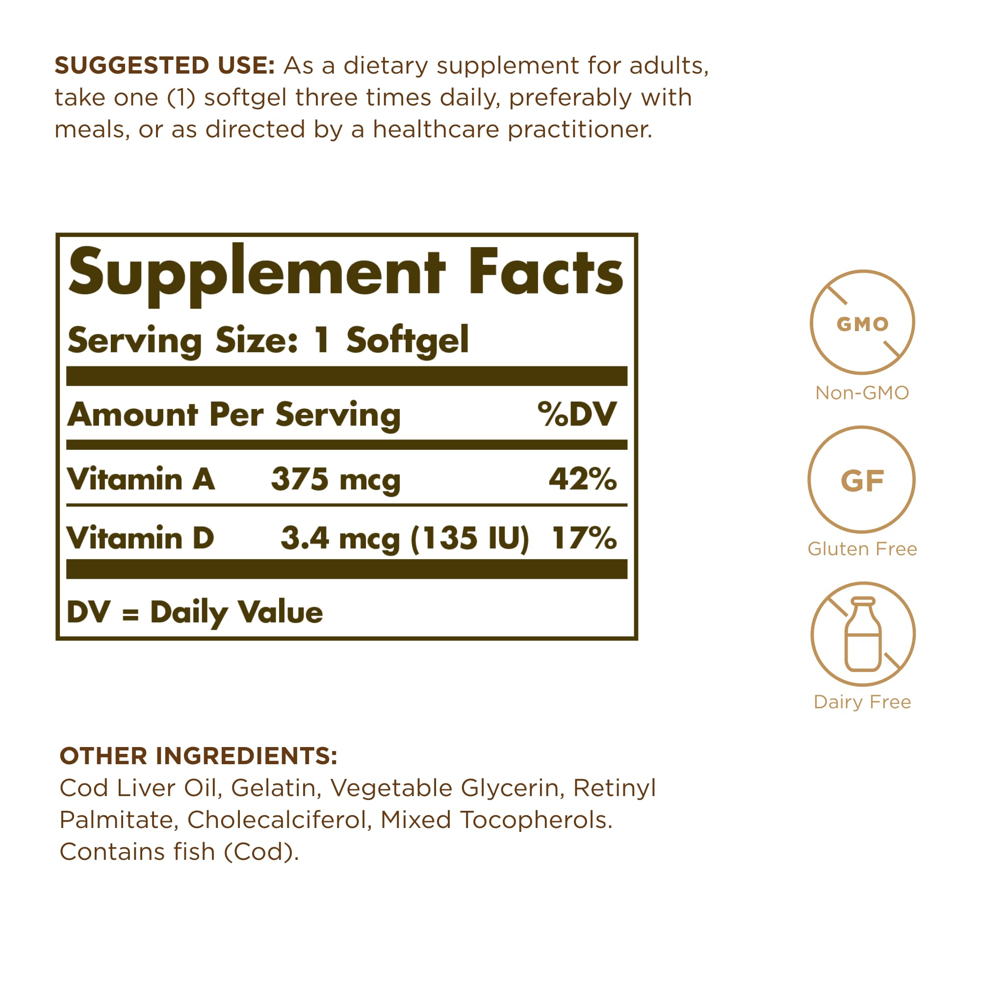 Solgar Cod Liver Oil softgels closeup for easy daily dosing