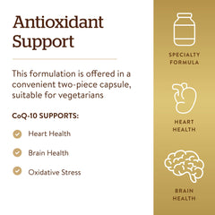 Solgar CoQ-10 nutrition facts panel shows 200 mg per capsule.