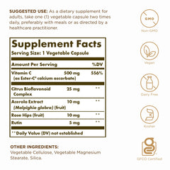 Solgar Ester-C Plus capsules close-up highlighting easy-to-digest, highly absorbable vitamin C.
