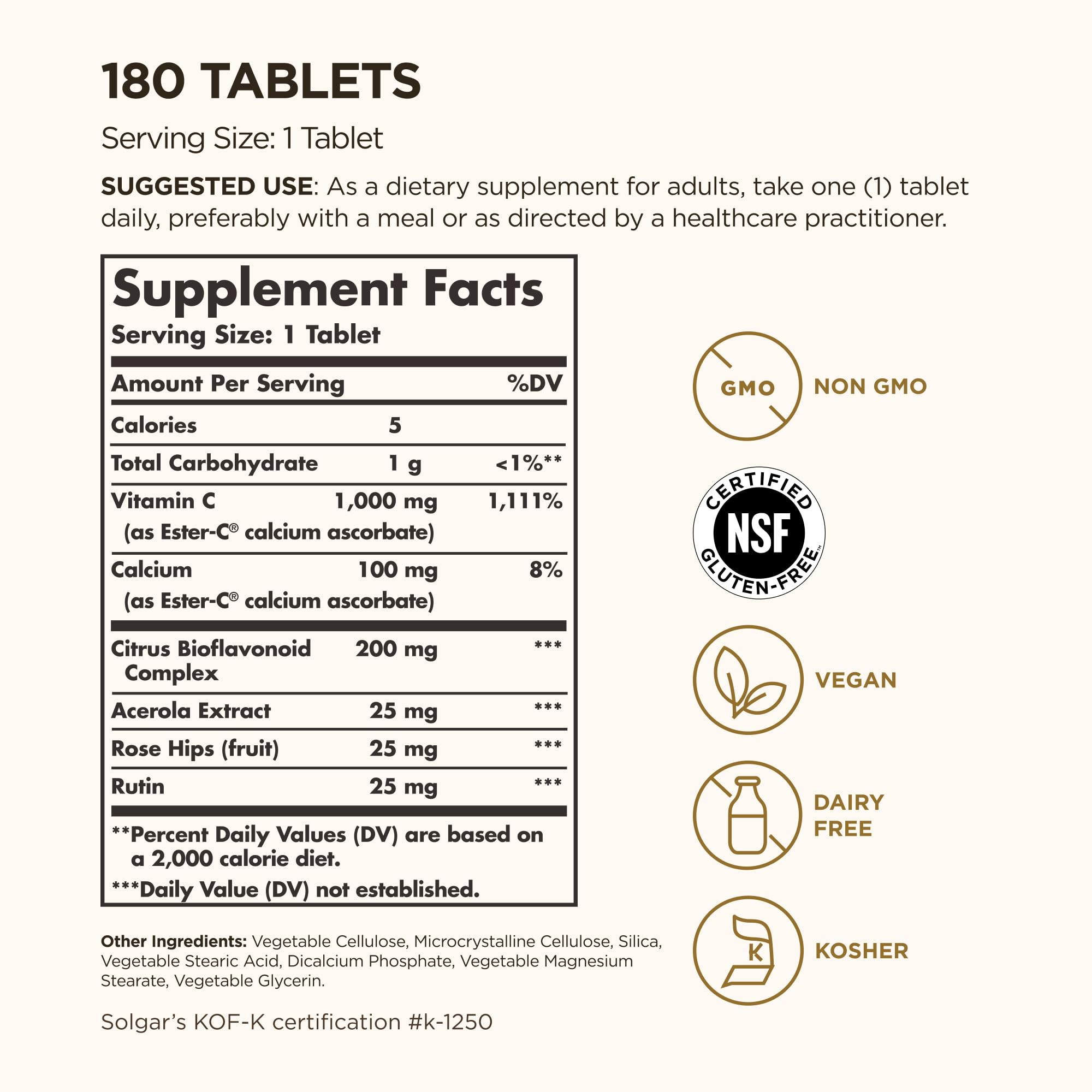 Close-up of Solgar Ester-C Plus tablets highlighting easy swallowing and high absorbability.